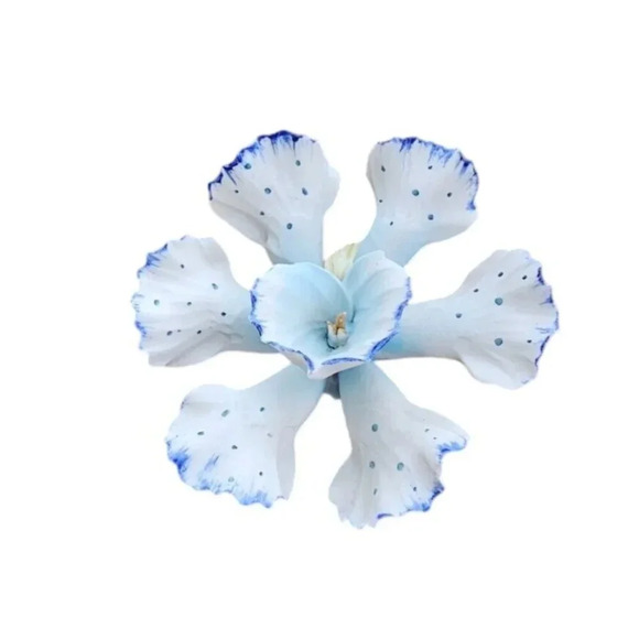 Vtg Capodimonte White / Blue Orchid Flower Italy Marked N w Crown L. Riole - Picture 5 of 8